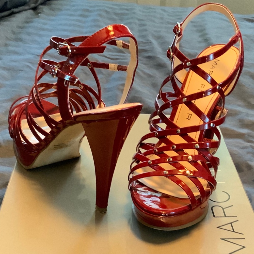 Marc Fisher studded caged heels in dk red patent